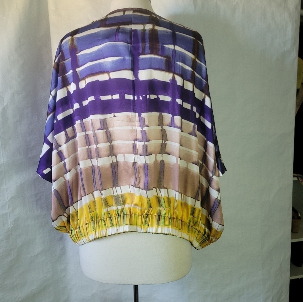 Coldwater Creek 1x/18 Watercolor Stripe Cropped Dolman Blouse Shirt Top - Picture 3 of 4